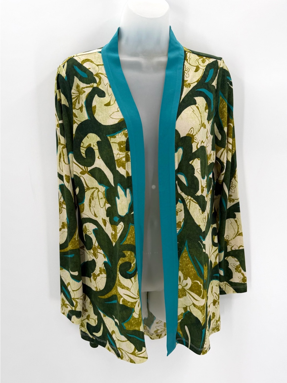 Susan Graver Cardigan Women’s S Liquid Knit Open Front Paisley Floral Flowy